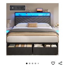 Queen Bed , Led Light, Charging Ports 
