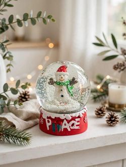 Christmas Snow Globe Snowman PEACE Red Base Holiday Decor Musical?