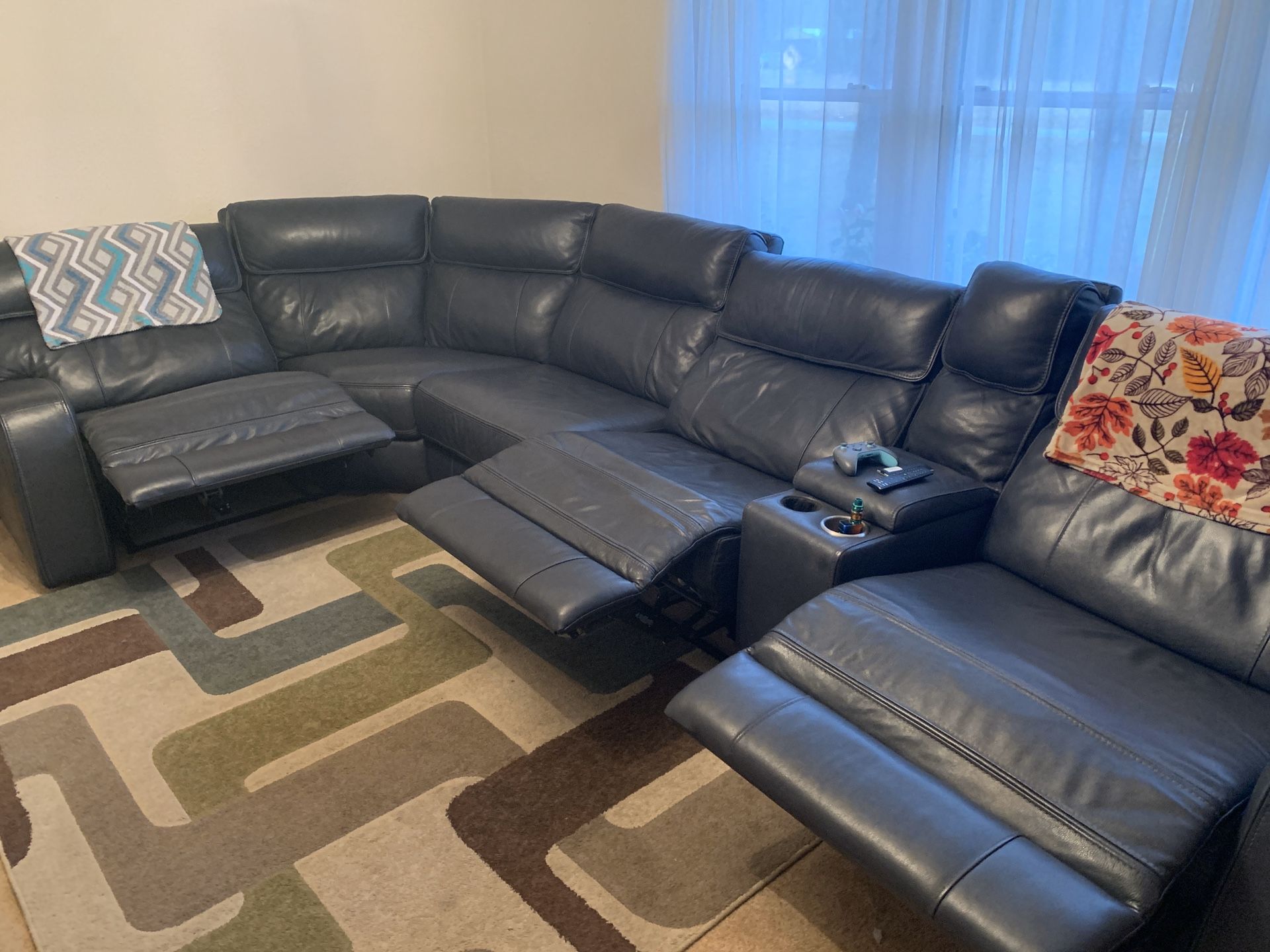 Blue Leather Electric Sectional