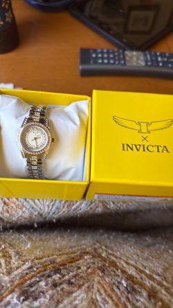Invicta Crystal-Accented Gold-Tone Watch with Box