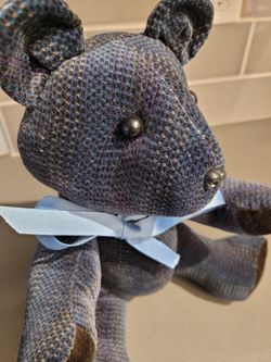 Blue Corduroy Like Teddy Bear w/ Bow, Unbranded, Movable limbs, 16 inches