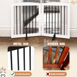 PUPETPO Freestanding Pet Gate For Dogs, Foldable Wooden Dog Gate For House, Indoor Dog Gate For Stairs, Doorways, Step Over Pet Puppy Safety Fence, Su