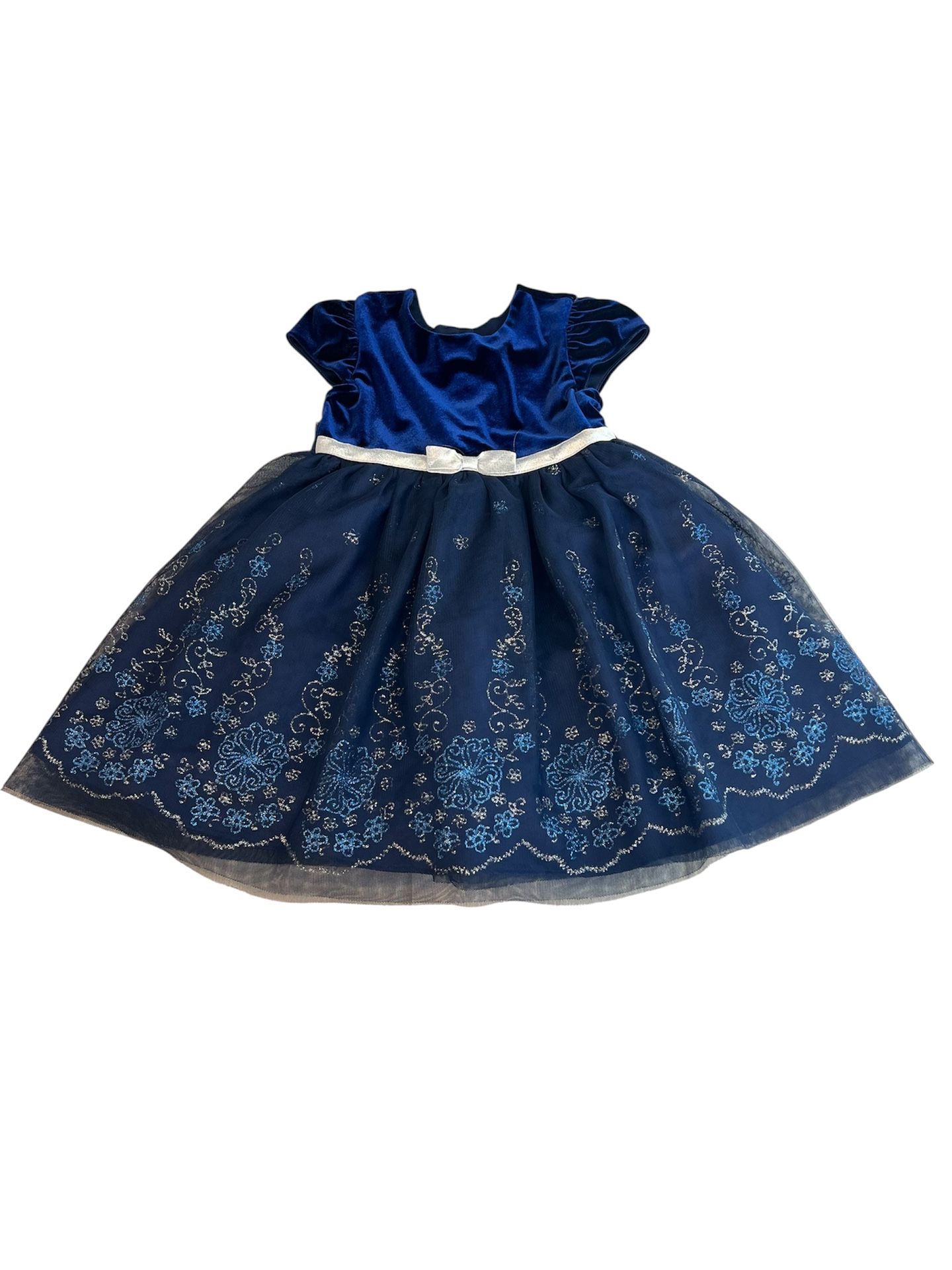 Jona Michelle Girls Blue Silver Velvet Glitter Holiday Christmas Party Dress 4T