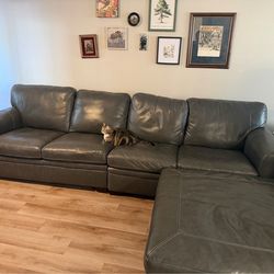 Real Leather Sectional Couch + Ottoman – Large & Comfortable