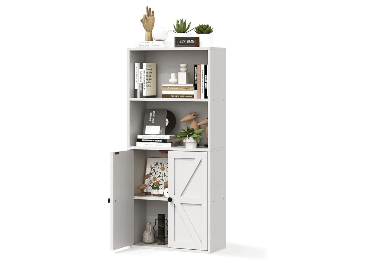 New, 4-Tier Bookshelf and Bookcase, Wooden Bookshelves with Cabinet Doors,(already Assembled 