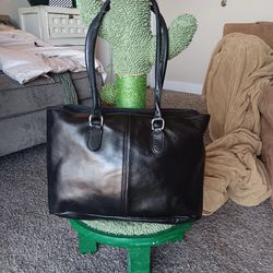  Levenger  Of  England Black Top Grind Leather Handbag Purse