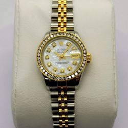 ROLEX LADIES DATEJUST 69173 MOTHER OF PEARL DIAL 18K GOLD STEEL DIAMOND WATCH