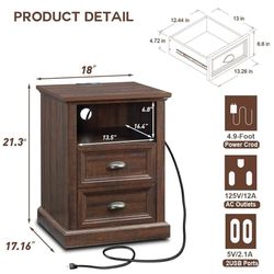 Brand New Nightstand 3 Drawers Brown 
