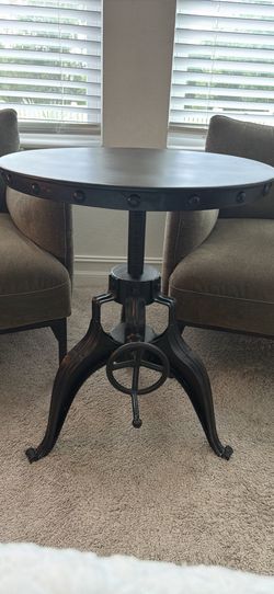 Arhaus/industrial crank adjustable round side table