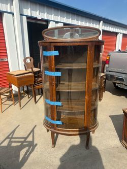 Antique Oak Curved Glass China Cabinet