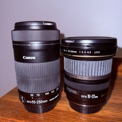 Canon EFS 55-250mm & EFS 10-22mm Digital Camera Lenses
