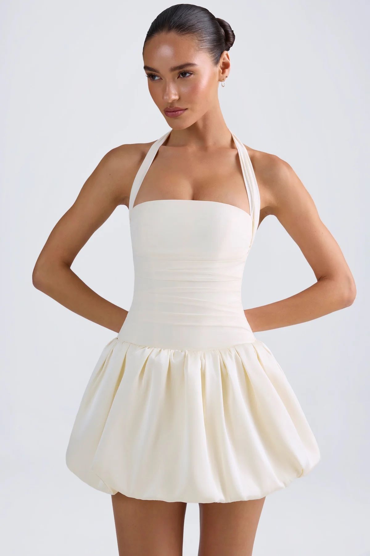OH POLLY || Halterneck Lace-Up Bubble Hem Corset Micro Mini Dress