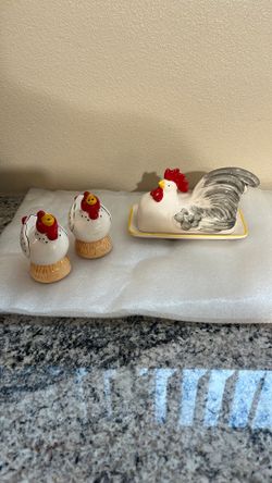 Salt and pepper shakers and butter dish set ceramic
