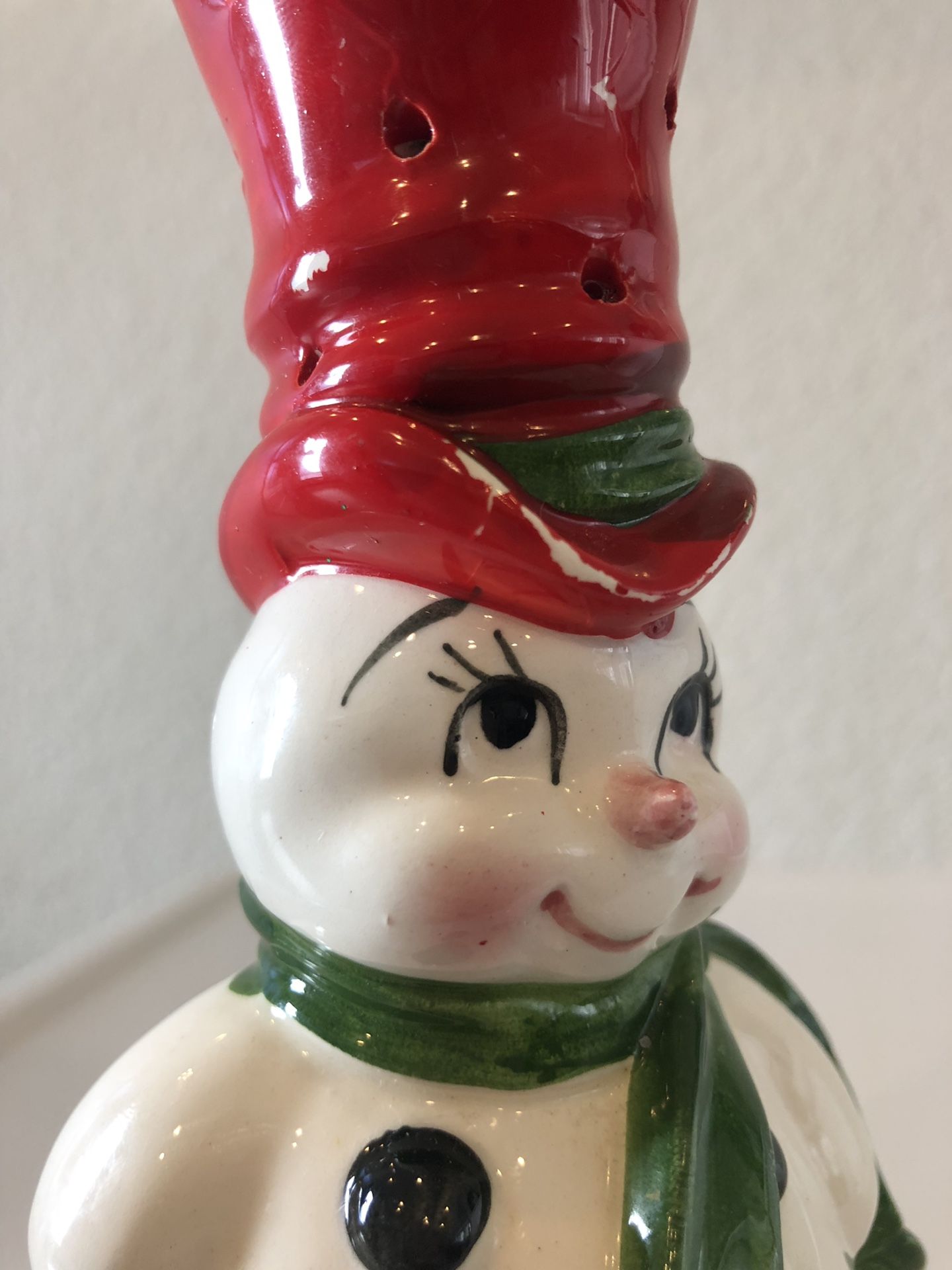 Vintage Lefton Snowman Hors d'Oeuvre or Appetizer Holder - Mid-Century 1950s Snowman in Tall Top Hat Kitschmas, Kitschy Christmas Decor