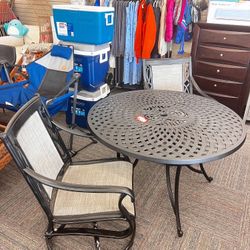 Patio Outdoor Set of 3, 2 Cast Aluminum Swivel Dining Chairs, Cast Aluminum Dining Table, New for All Weather, New