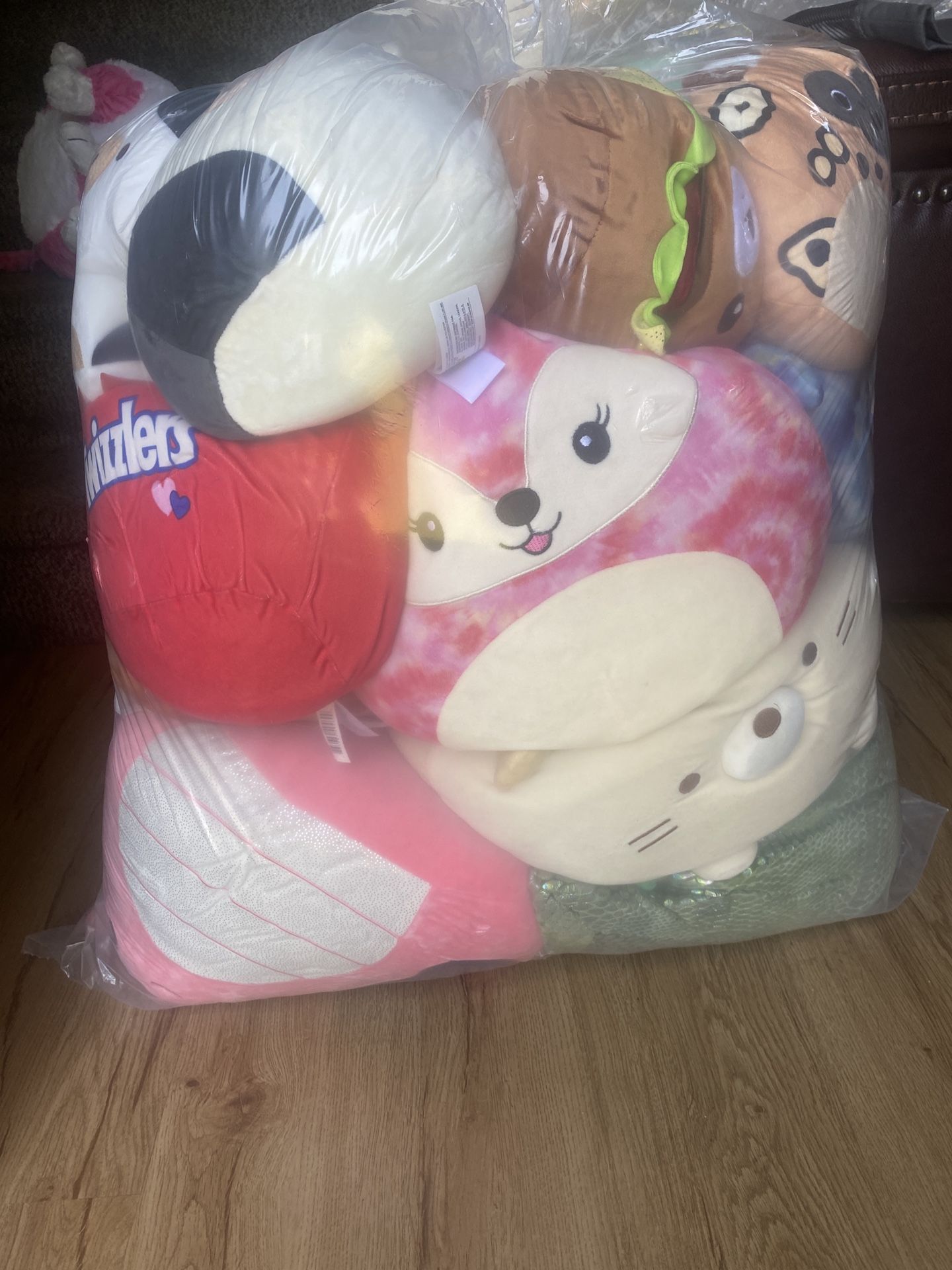 19 stuffed animals, large, medium, small, full bag for $50