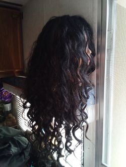 Beautiful 24" curly black and brown wig