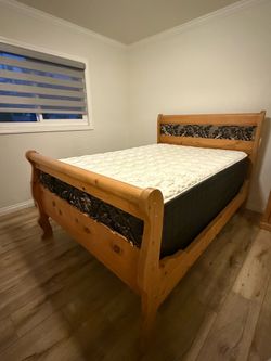 Rustic Pine Sleigh Bed  size full and Matching Nightstand Set