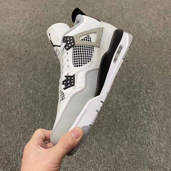 New Jordan Air Jordan 4 retro “military black” leather Trendy small white cement high-top retro basketball shoes men and women gray white black