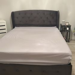 Queen Size Bed With Drawers, LED Lights And Charging Ports 