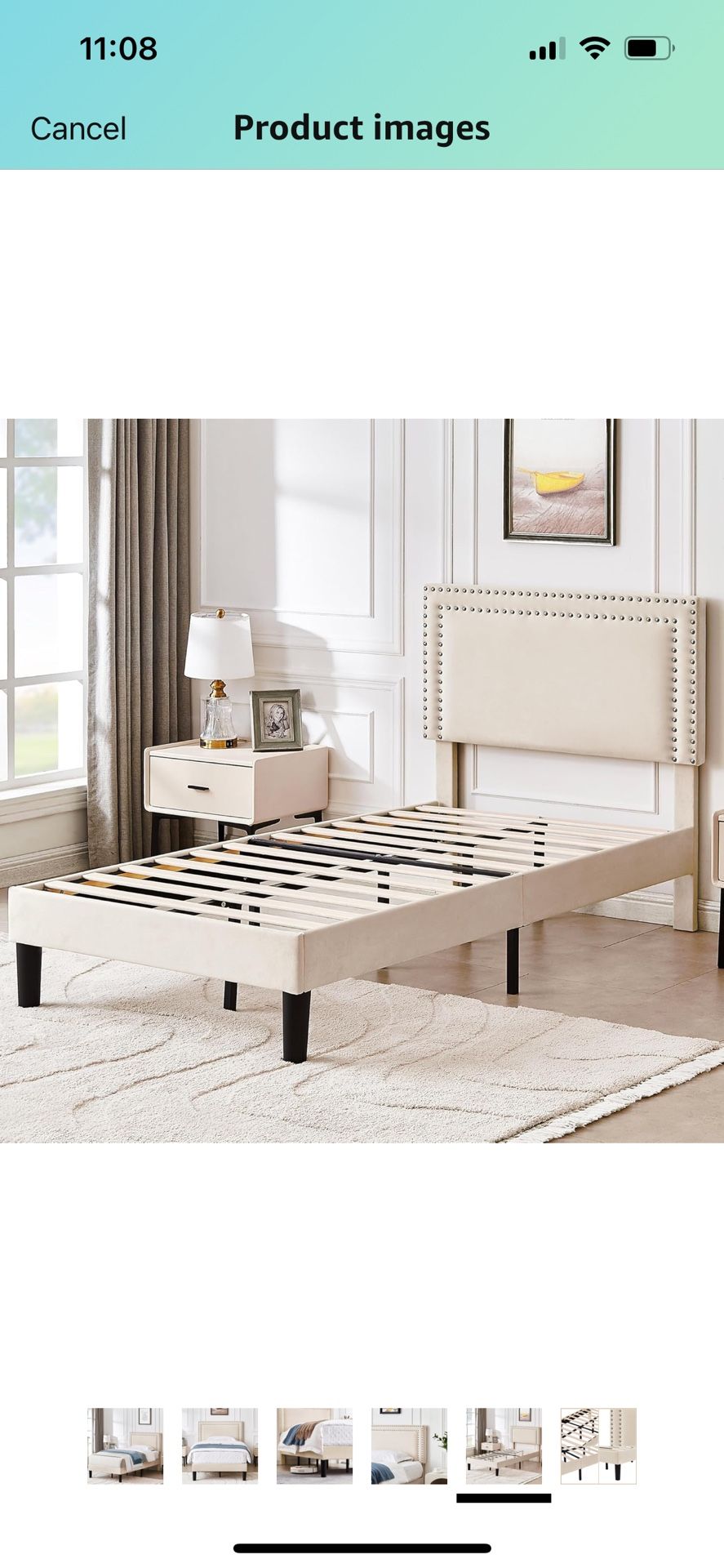 Twin Size Platform Bed Frame with Adjustable Upholstered Headboard,