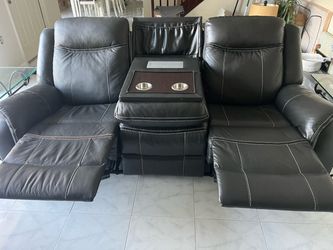 3-Piece/3-Seat Power Reclining Leather Sofa w/ Console, Cup Holders & USB