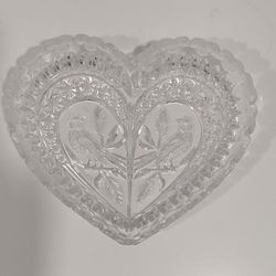 Vintage German Hofbauer "Byrdes Collection " Lead Crystal Heart Shaped Dish 