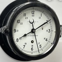 Chelsea Clock Co. US Government 12/24 Hour Bakelite Ship Clock from the ship Newport News (CA 148) Comes with key