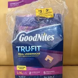 Goodnites TRU-FIT Underwear Nighttime Protection Starter Pack Girls L / XL