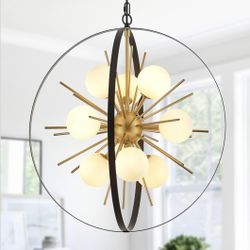 New 23.2'' 9Light Globe Sputnik Chandelier Black Gold Adjustable Height Firework Pendant Dimmable G9