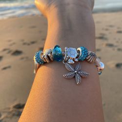 Pandora style ocean theme starfish sea turtle bracelet    (size 7.5" &7. 9")