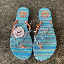 Authentic American heritage blue stripe style glitter flat sandals size s (5-6)