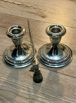 Vintage Gorham Sterling Silver Weighted Candlesticks Pair #1280 & Snuffer Set