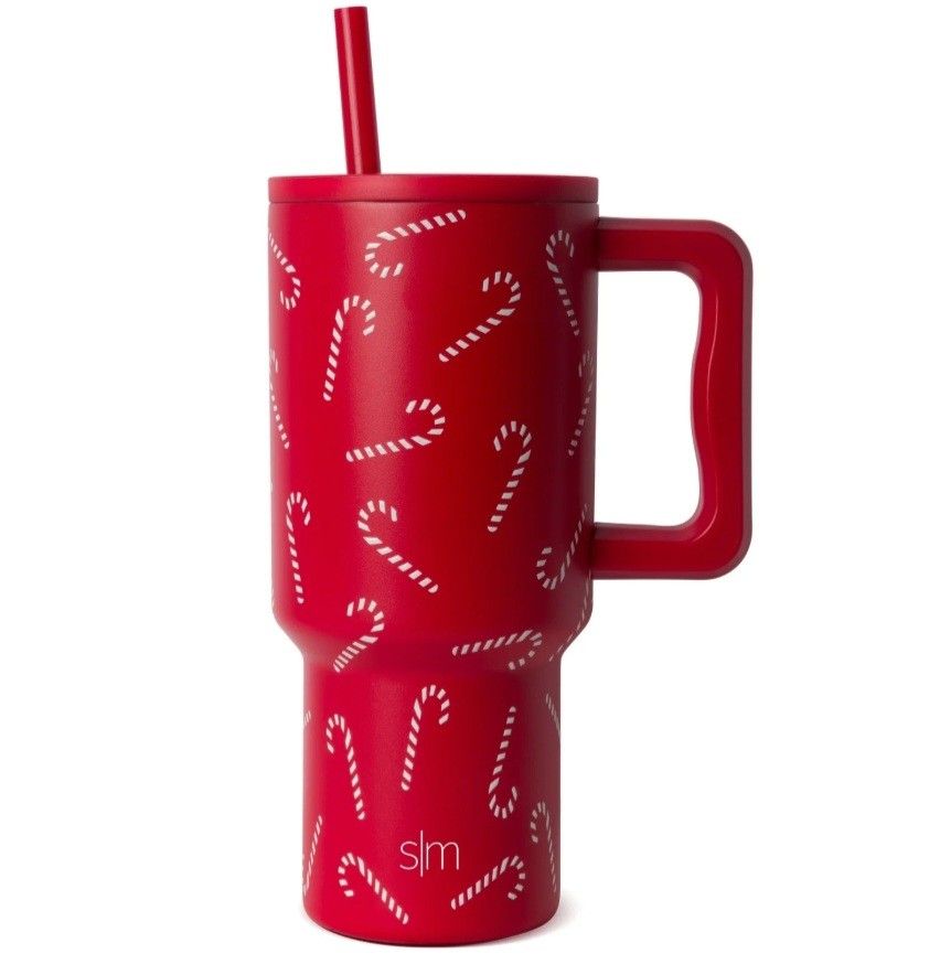 Simple Modern 30 fl oz Insulated Stainless Steel Trek Tumbler with Straw Lid | Candy Canes