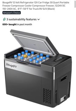 BougeRV 12 Volt Refrigerator 12V Car Fridge 30 Quart Portable Freezer Compressor Cooler Compressor Freezer