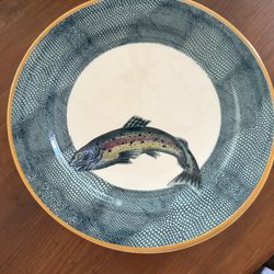 Williams Sonoma 4 English Angler Fish Plate Salmon Trout Bass Cod Made England