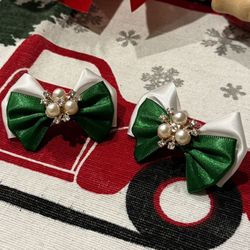 Handmade Christmas Dog Hair Clips, Holiday Pet Accessory 