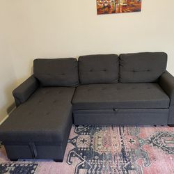 Linen Reversible/Sectional Sleeper Sofa with Storage for Small Space