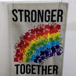 Flag Garden Flag Stronger Together 17" H x 12.5" W Rainbow Handprints 