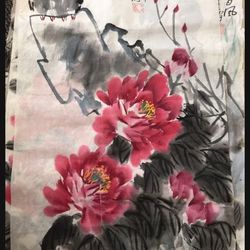 NEW Artist Hand Painted Chinese Ink Water Paint Painting Picture Fish Bird Rooster Flower Peony Great Gift Present