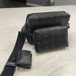 MCM Small Klassik Crossbody bag in black Visetos canvas and nappa leather