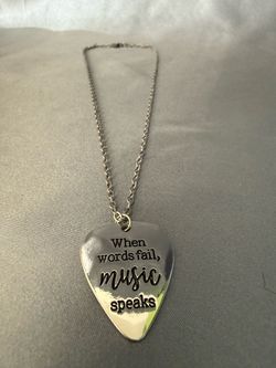 Guitar Pick Pendant Necklace Silver Chain