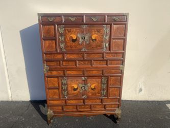 19th Century Asian Tansu 2-Section Elm Pear Wood Brass Mounted Cabinet