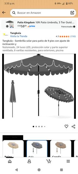 Tangkula 9ft Solar Patio Umbrella with LED Lights