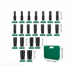 20-Piece Heavy-Duty 1/2" Drive Deep Metric Impact Socket Set