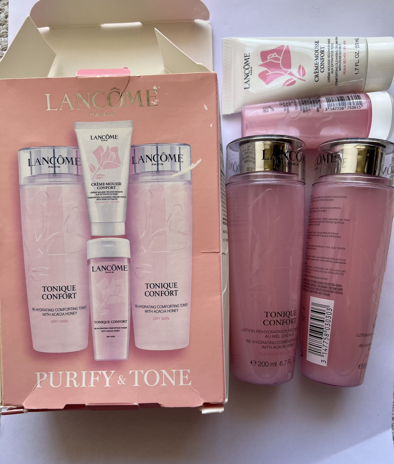 Lancome TONIQUE CONFORT Purify & tone 6.7 Oz FULL SIZE + Mousse Cleanser Set NIB