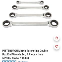 PITTSBURGH Metric Ratcheting Double Box End Wrench Set, 4 Piece
