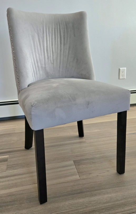 A Set Of 6 Grey Velvet Dining Chairs