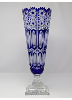 *RARE* Baccarat Vase Cut To Clear Blue Crystal circa 1890s Diamants-Pierries