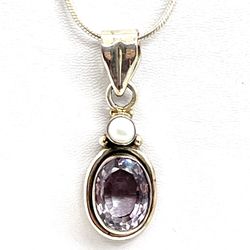 New Sterling Amethyst Pendant Necklace